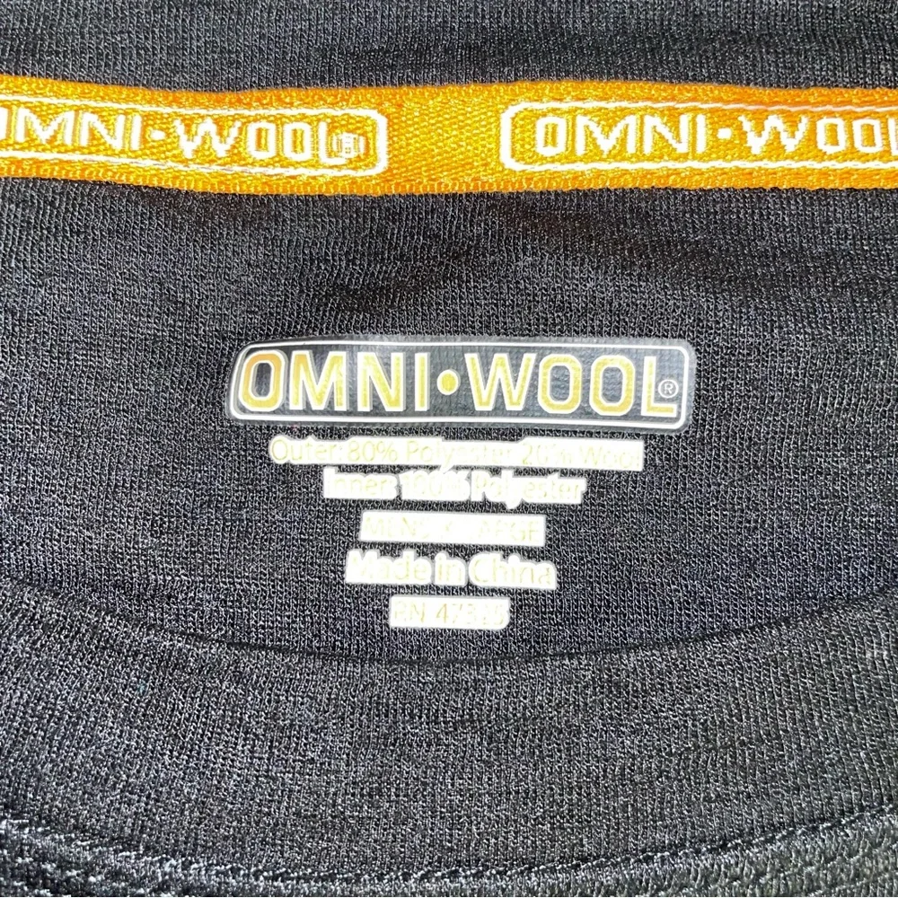 Omni-Wool Mens Base Layer Long Sleeve Shirt Black‎ Wool Blend Crew Neck Large